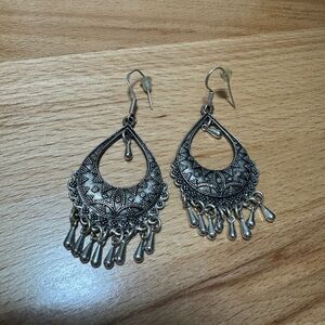 Antique Silver Geometric Dangle Earrings